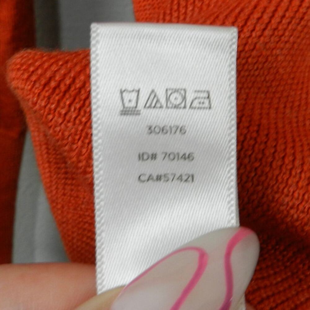 LOFT Cardigan Sweater Size L Orange Wool Blend Custom Buttons Flower Patch - Picture 12 of 16